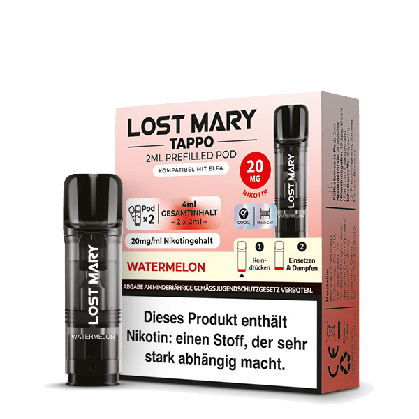 Lost Mary Tappo Pod im 2er Set - Erlebe den saftigen Wassermelonen-Geschmack mit jedem Zug; erfrischend und süß für den ultimativen Frischekick.