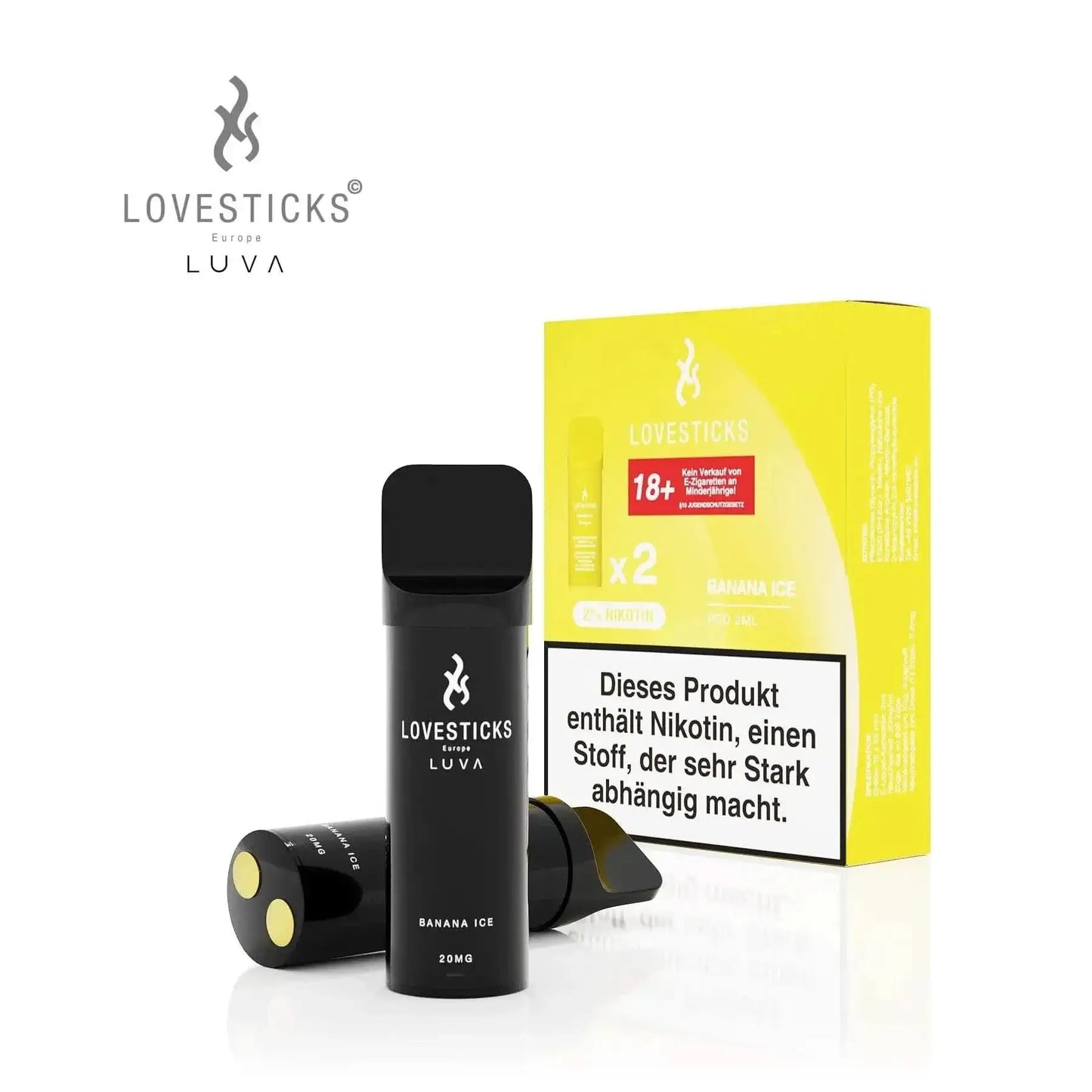 Luva Einweg-Pods im 2er Set, Geschmacksrichtung Banana Ice (Banane Menthol), perfekt für ein erfrischendes Dampferlebnis.