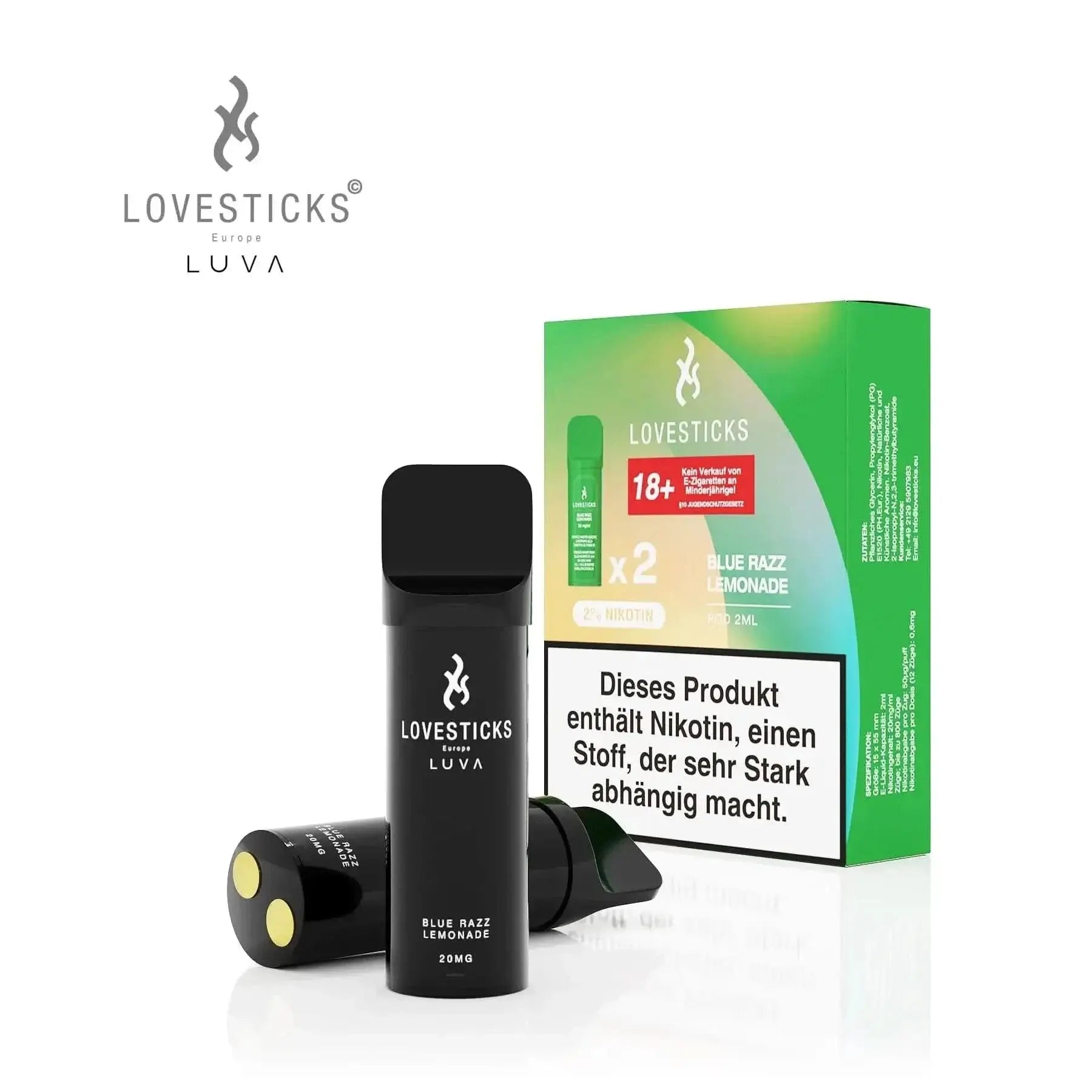 Luva Pod 2er Set - Blaubeer-Himbeer-Limonade Geschmack von Lovesticks, entdecke fruchtige Erfrischung mit jedem Zug.