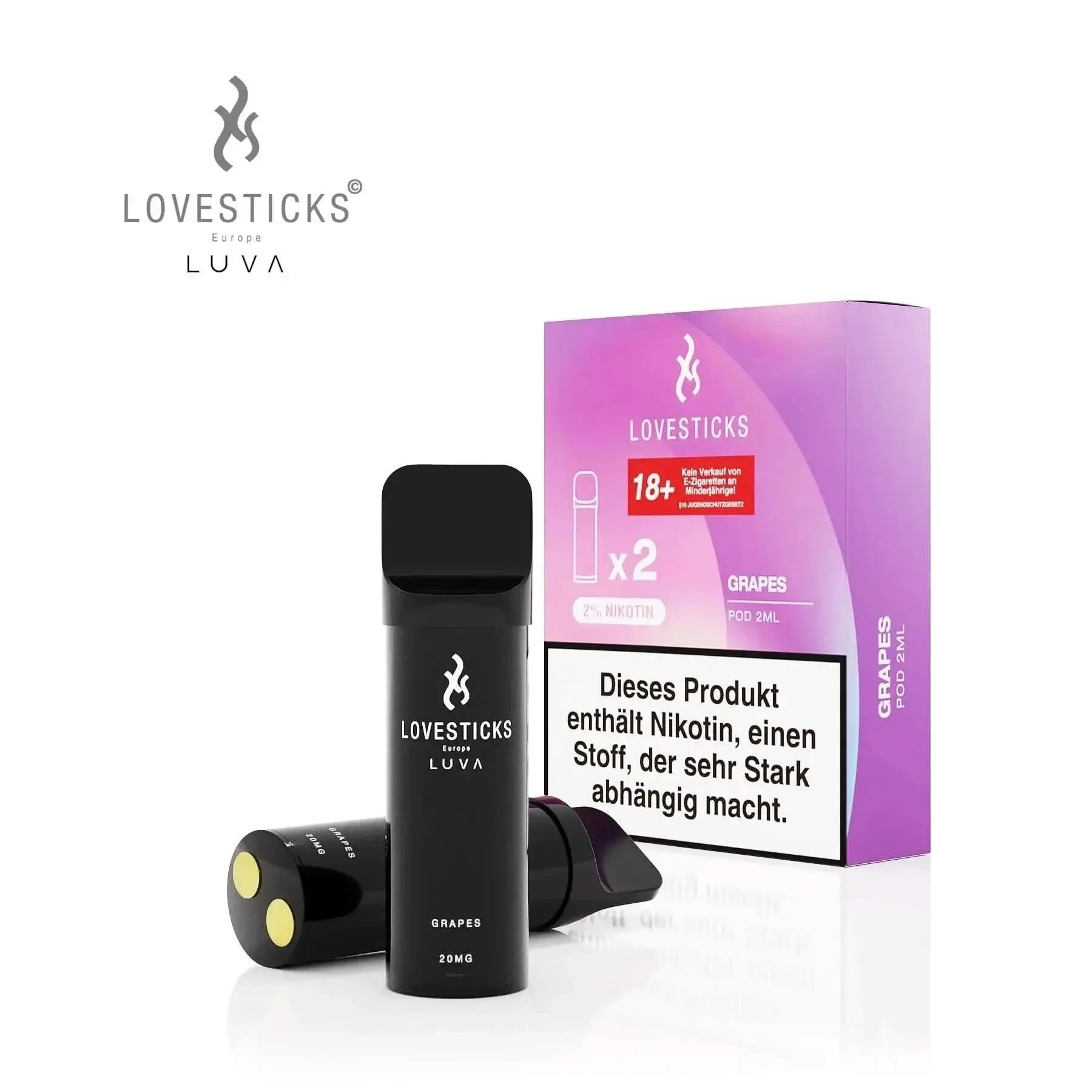Luva Pod 2er Set in Traubengeschmack, perfekte Einweg-Pods für authentisches und fruchtiges Vaping-Erlebnis.