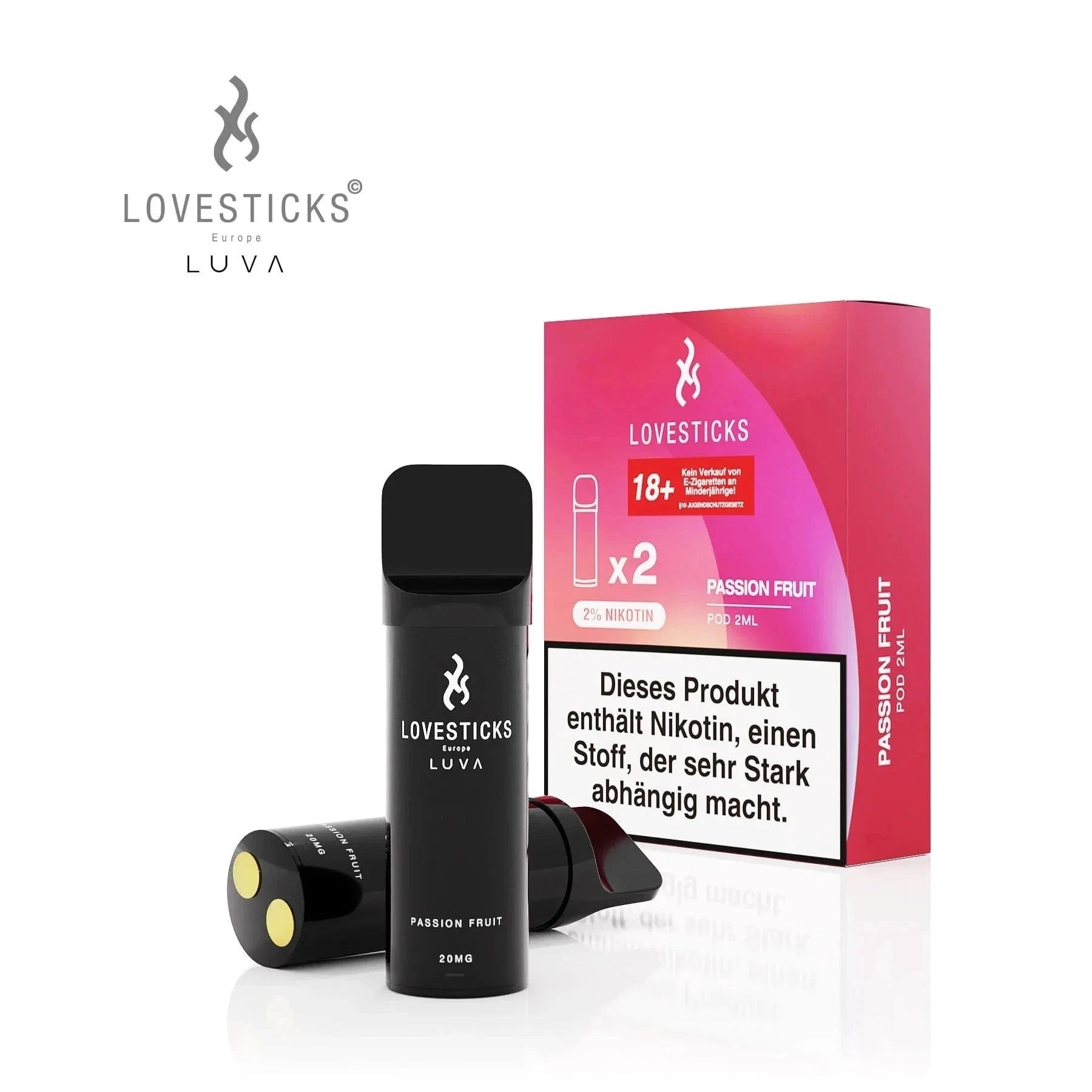 Genieße den exotischen Geschmack der Luva Einweg-Pods mit Passionsfruchtaroma von Lovesticks. Intensiv, tropisch, unverwechselbar.