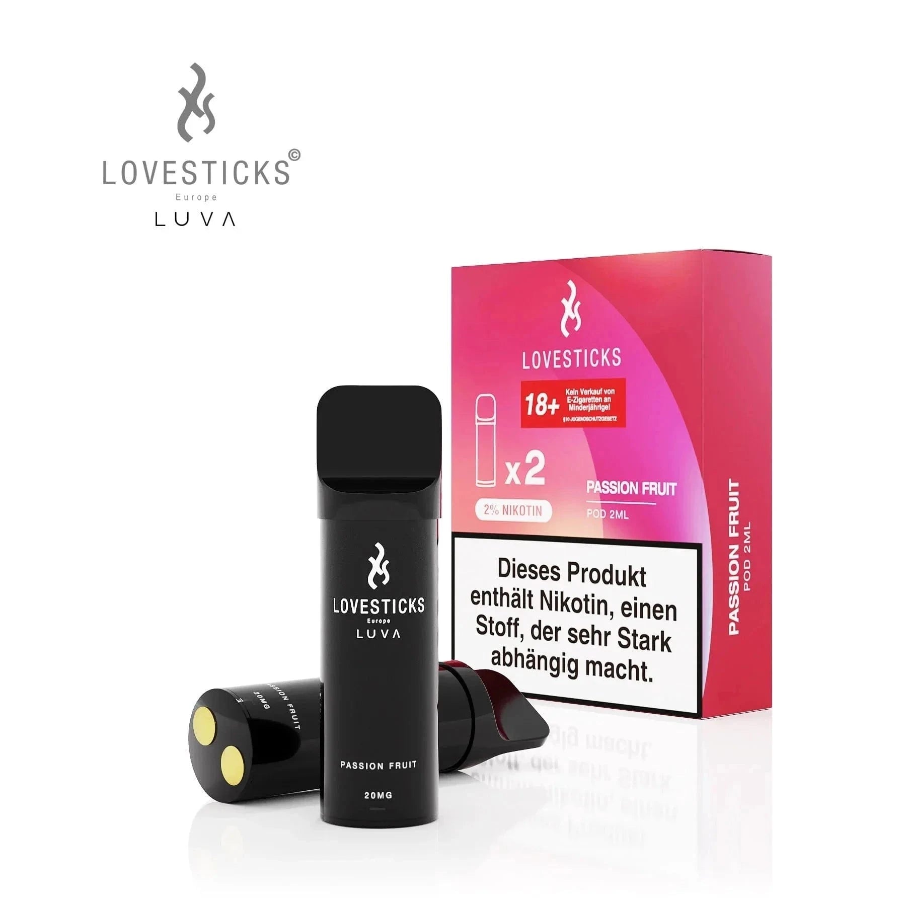 Lovesticks Luva Pod (2er Set) - Passion Fruit (Passionsfrucht) Einweg Pod-System - EAN 9501135819990 - von vape-dealer.de