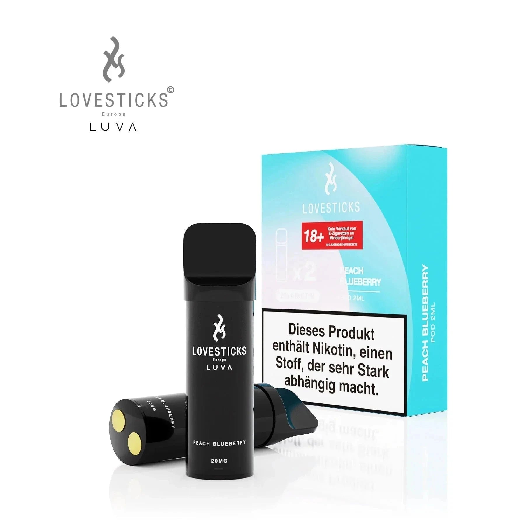 Luva Pod 2er Set Peach Blueberry – Genieße die süße und herbe Mischung von Pfirsich und Blaubeere in einem stylischen Einweg-Pod.