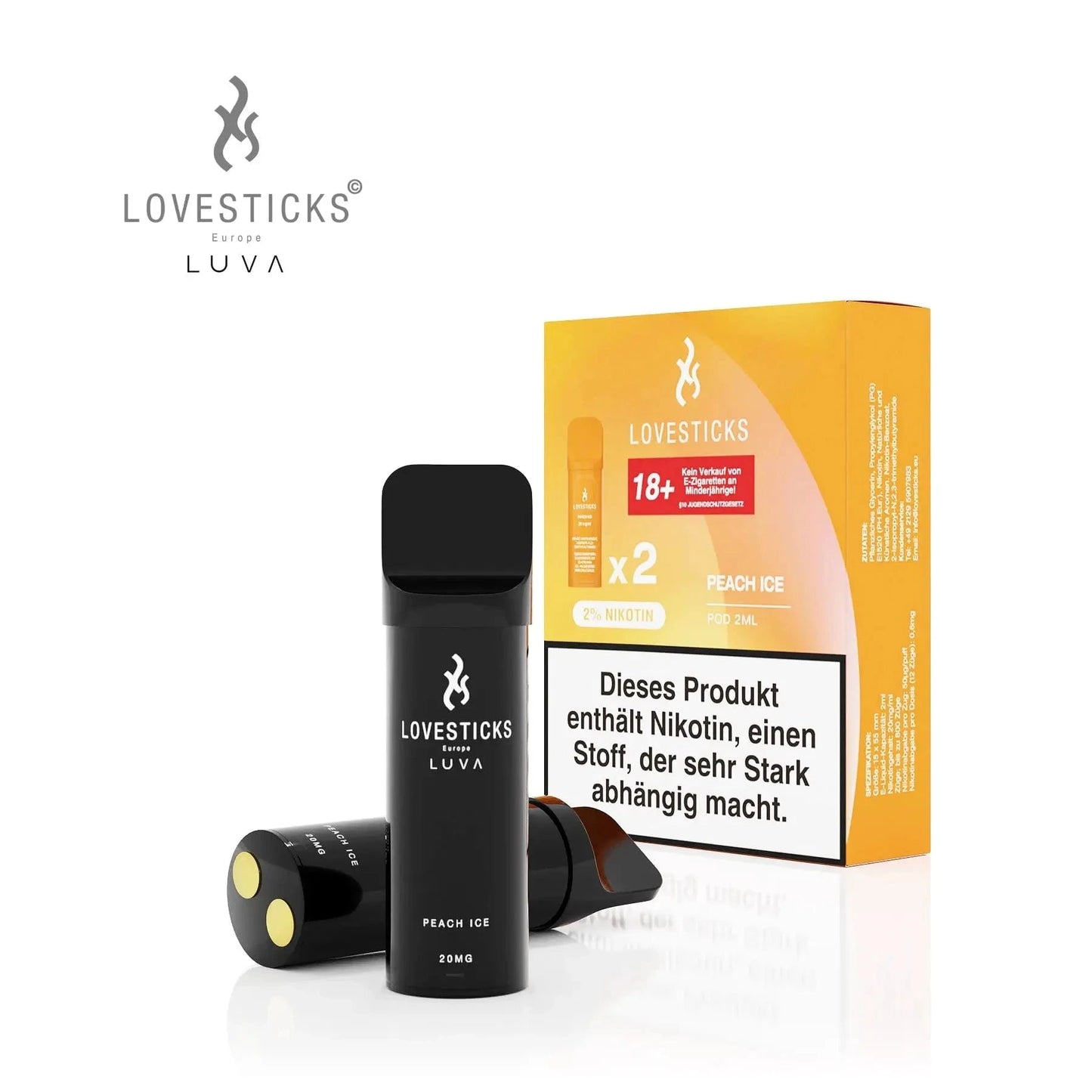 Lovesticks Luva Pod (2er Set) - Peach Ice (Pfirsich Menthol) Einweg Pod-System - EAN 9501258855745 - von vape-dealer.de