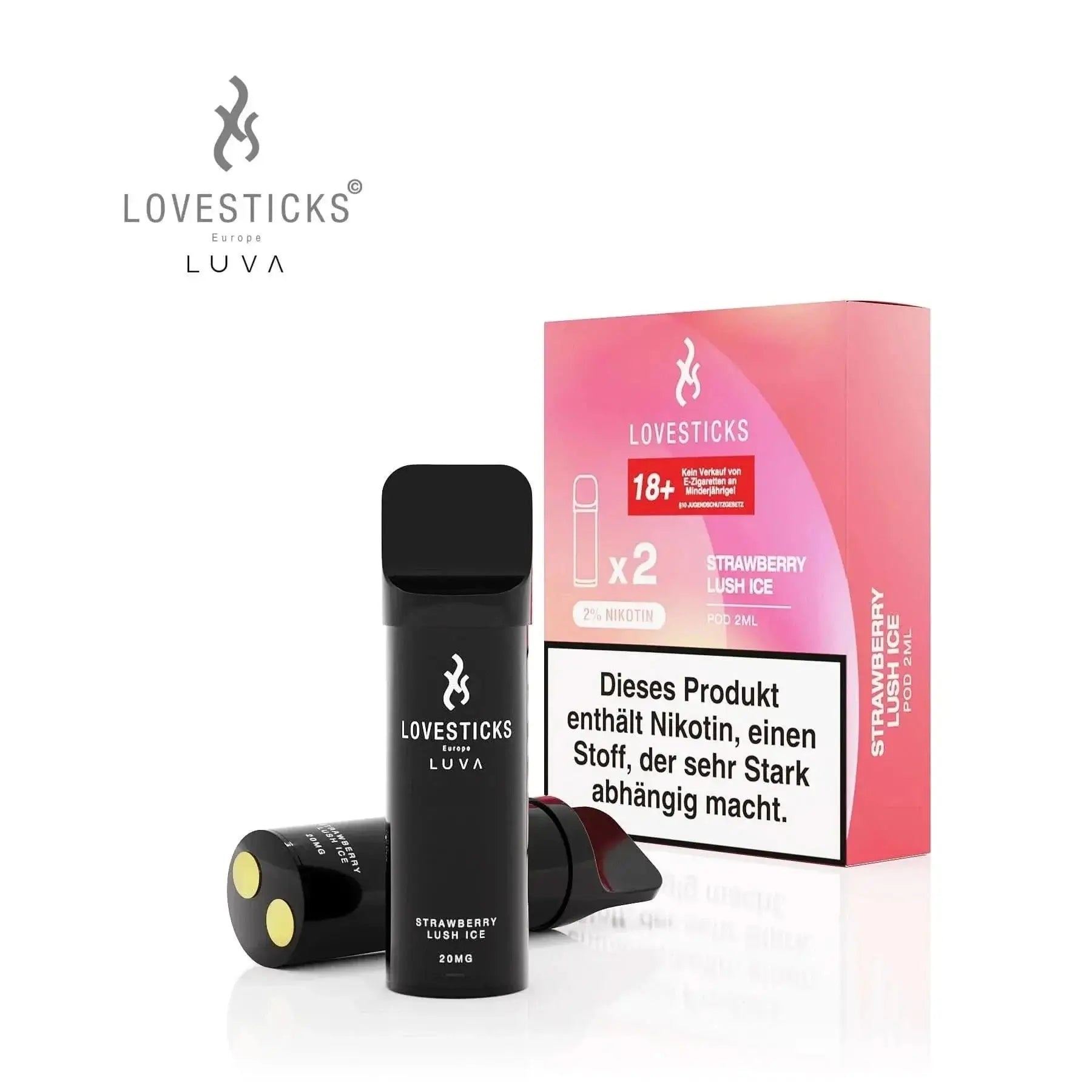 Entdecke das Lovesticks Luva Einweg-Pod Set in Strawberry Lush Ice Geschmack. Erfrischendes Vape-Erlebnis mit Erdbeere, Melone und Menthol.