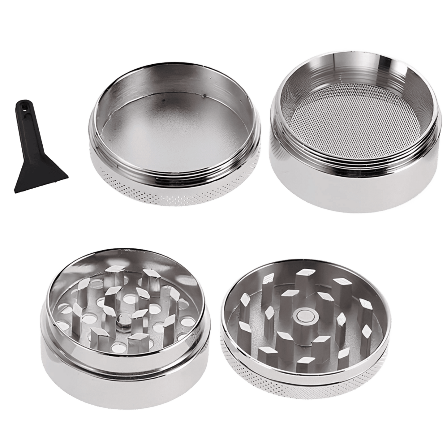 Metall Grinder ToGo, dein 4-teiliger Begleiter für die ultimative Kräuter-Session. Perfekt für feinste Blüten und einfache Handhabung.