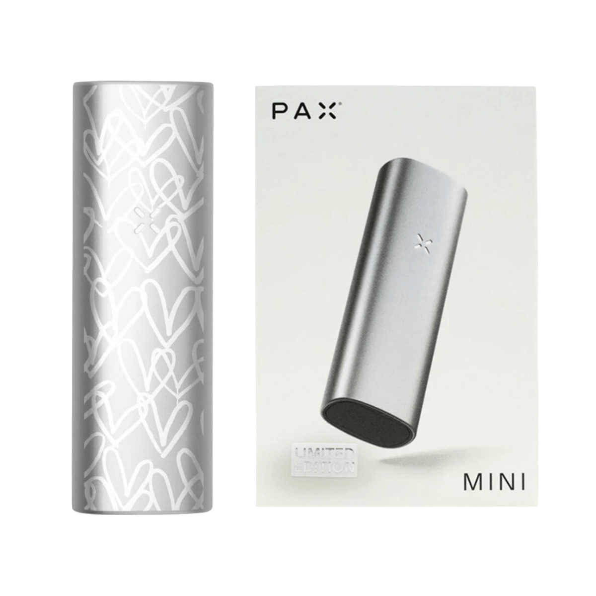 PAX MINI Vaporizer in Silber mit Goldcrown-Herzen Design und Verpackung, modern und leistungsstark für deine stilvolle Dampferfahrung.