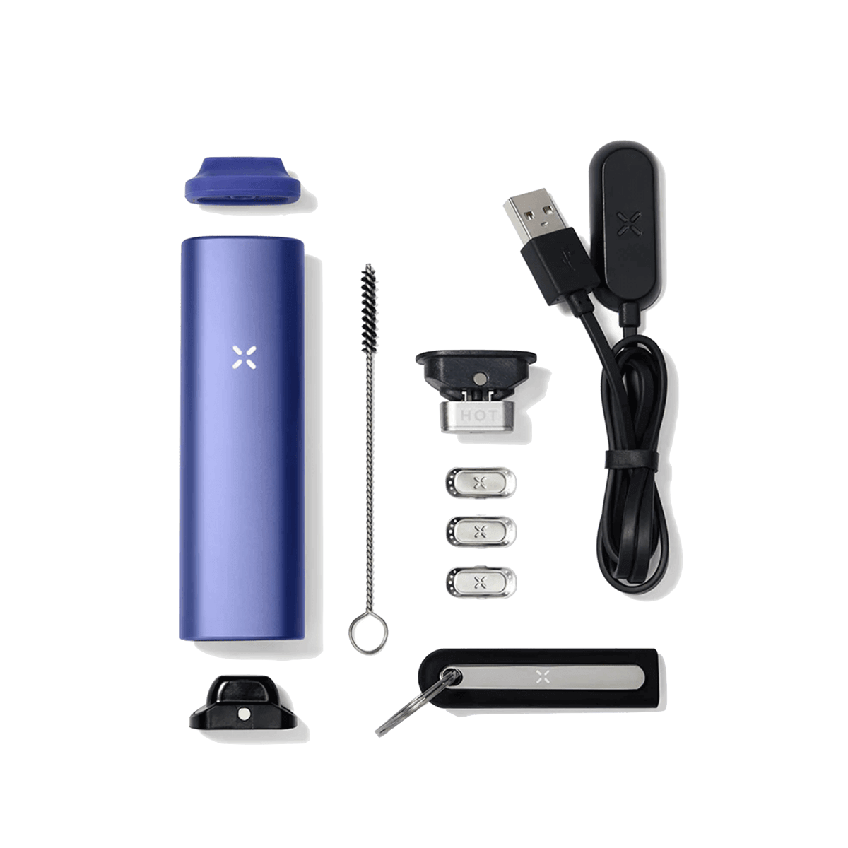 Entdecke den PAX Plus Vaporizer in sanftem Periwinkle Lila und Zubehör – perfekt, um deinen kreativen Funken zu entfachen.