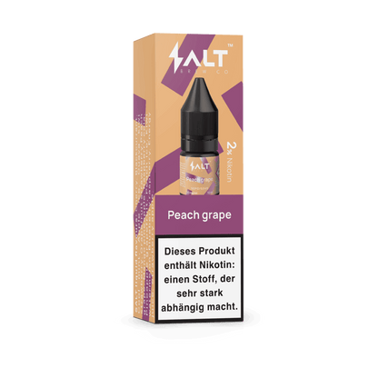 Pro Vape Salt Liquid Peach Grape Packung mit Nikotinhinweis. Genieße den süßen Pfirsich-Traube-Geschmack! 24mg Nikotin.