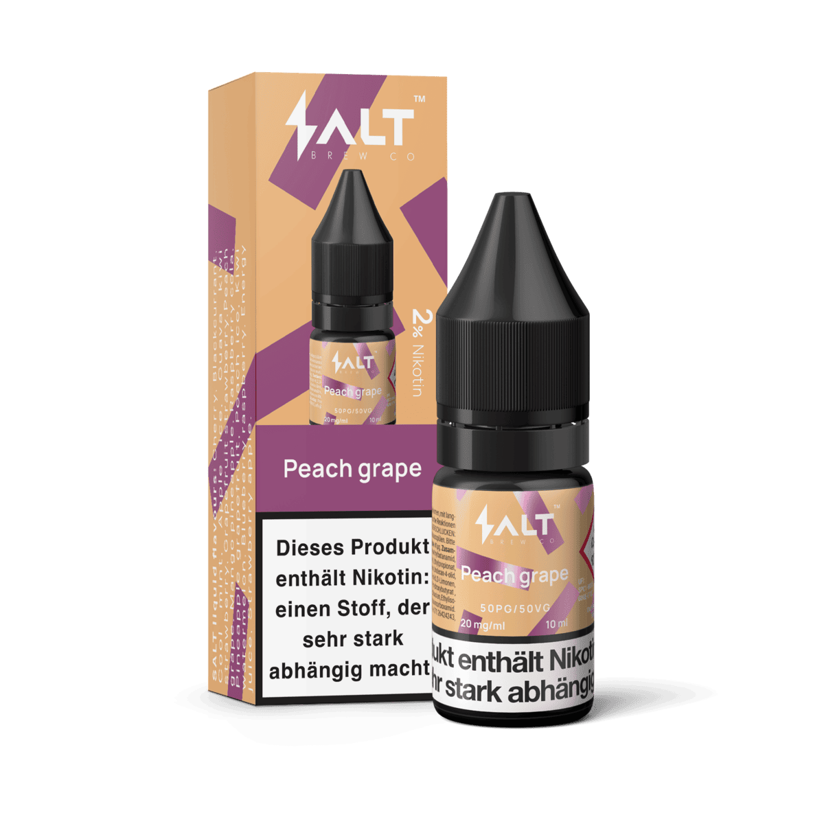 Pfirsich Traube Liquid für süßes, fruchtiges Dampferlebnis. Entdecke samtigen Pfirsich und saftige Traube! 10ml Flasche abgebildet.