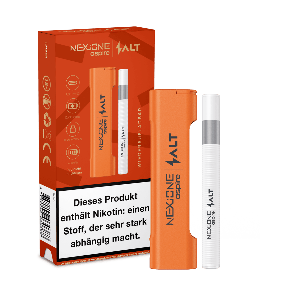 Nexione Basisgerät in Amber-Orange für deine Dampf-Abenteuer, erinnert an goldene Herbsttage und knisternde Lagerfeuer.
