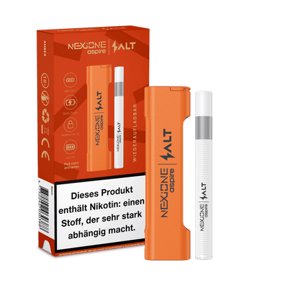 Nexione Basisgerät in Amber-Orange für deine Dampf-Abenteuer, erinnert an goldene Herbsttage und knisternde Lagerfeuer.