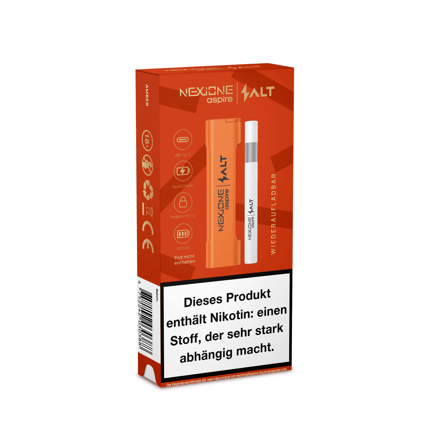 Nexione Basisgerät in leuchtendem Amber-Orange, ideal für deine entspannten Dampf-Abenteuer mit warmen Herbst-Feeling.