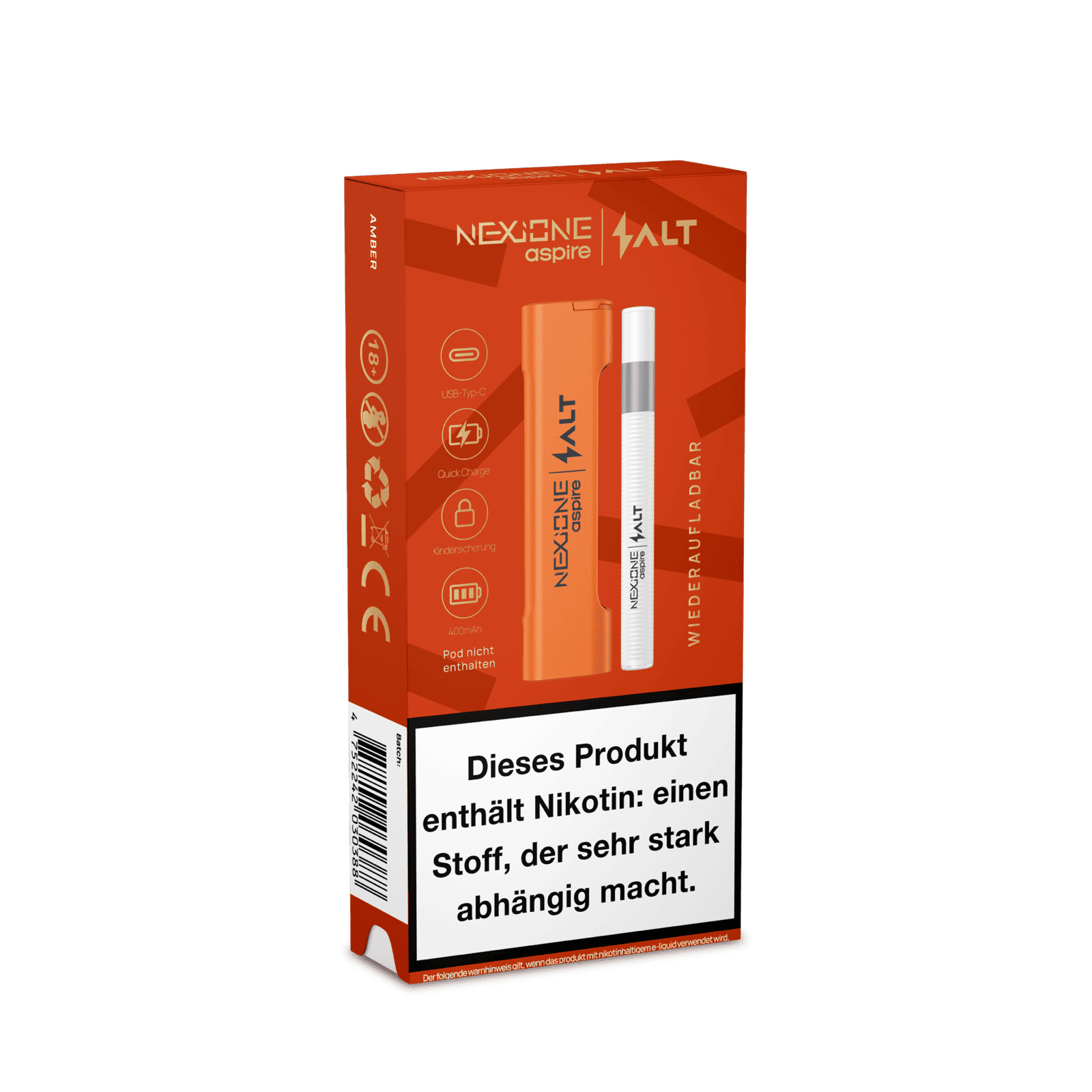 Nexione Basisgerät in leuchtendem Amber-Orange, ideal für deine entspannten Dampf-Abenteuer mit warmen Herbst-Feeling.