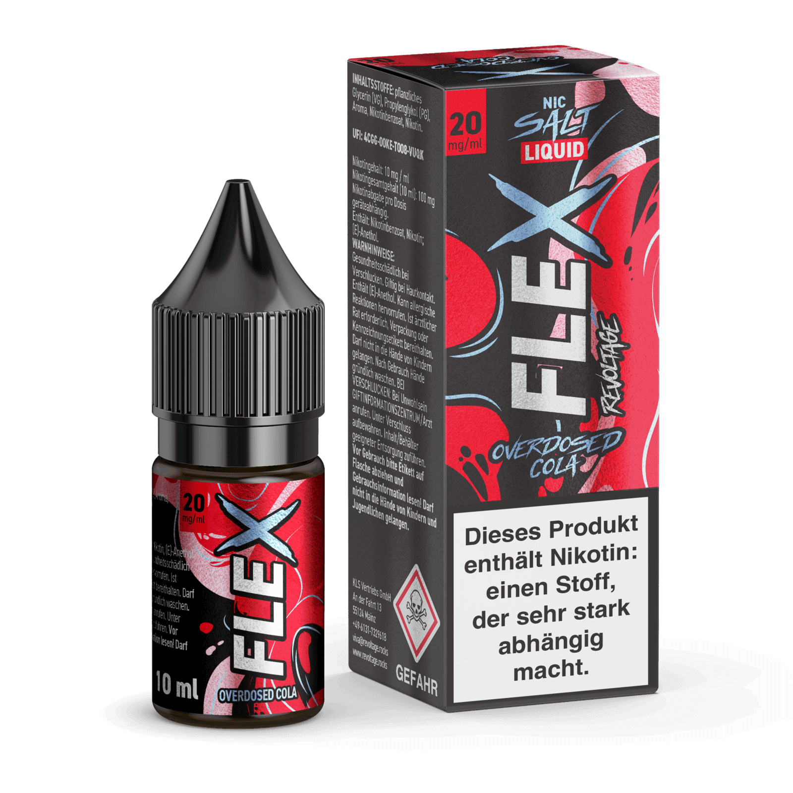Revoltage Flex Overdosed Liquid - Cola Flasche und Verpackung mit intensivem Cola-Aroma, 20 mg Nikotin, für ein nostalgisches Geschmackserlebnis