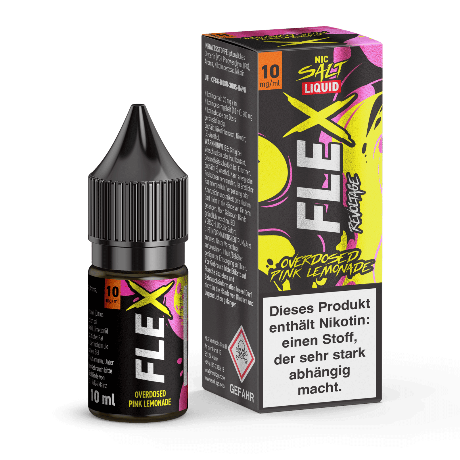 Flex Overdosed Liquid - Pink Lemonade mit Nikotinsalz, prickelnd süß-sauer, perfekt für ein spritziges Dampferlebnis.