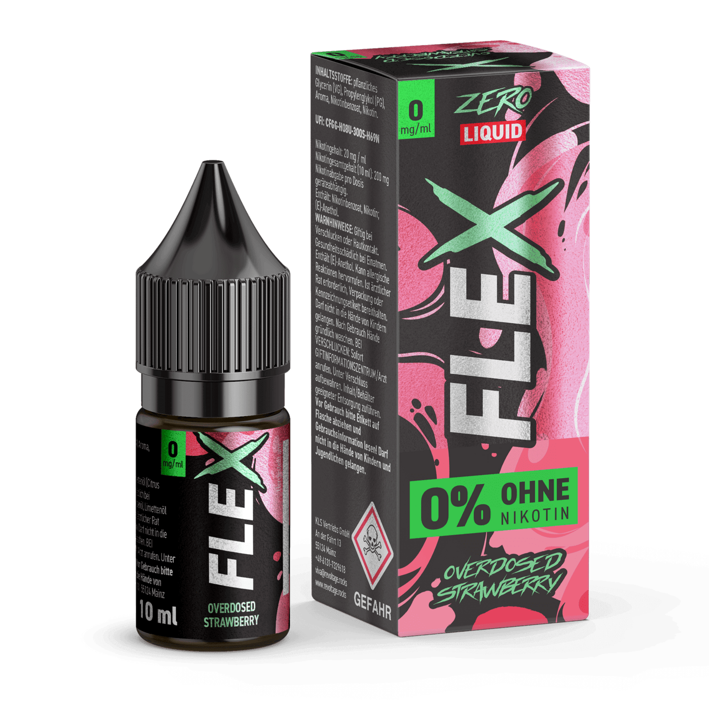 Flex Overdosed Liquid - Erdbeere, 0% Nikotin, süß und fruchtig für jeden Anlass. Hol dir den Klassiker!