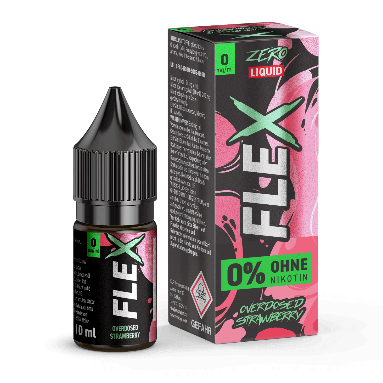 Flex Overdosed Liquid - Erdbeere, 0% Nikotin, süß und fruchtig für jeden Anlass. Hol dir den Klassiker!