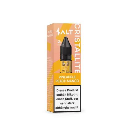 Pineapple Peach Mango Nikotinsalz Liquid von Salt Cristallite, erlebe tropischen Fruchtgenuss in deiner E-Zigarette.