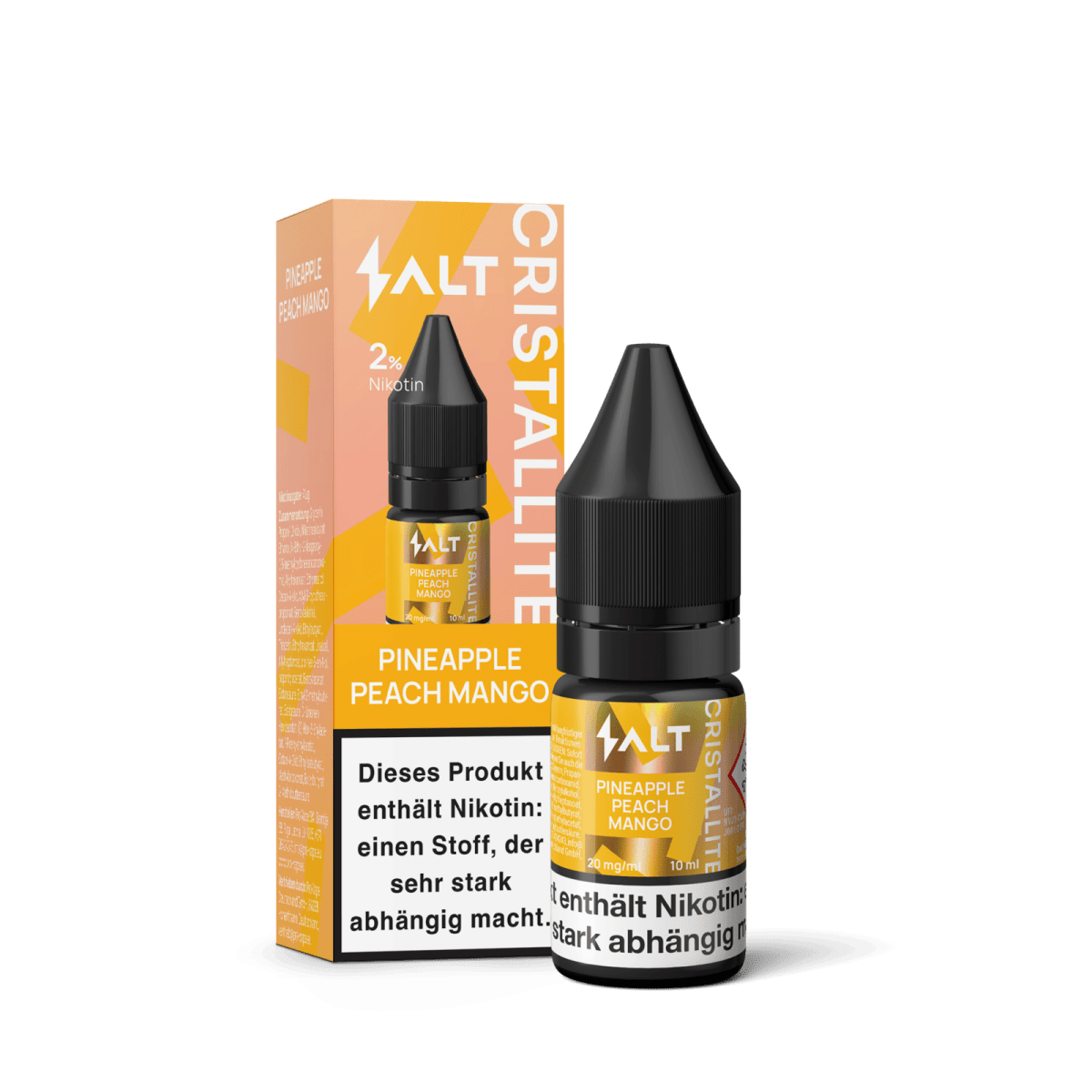 Salt Cristallite Liquid Pineapple Peach Mango in Flasche mit Verpackung