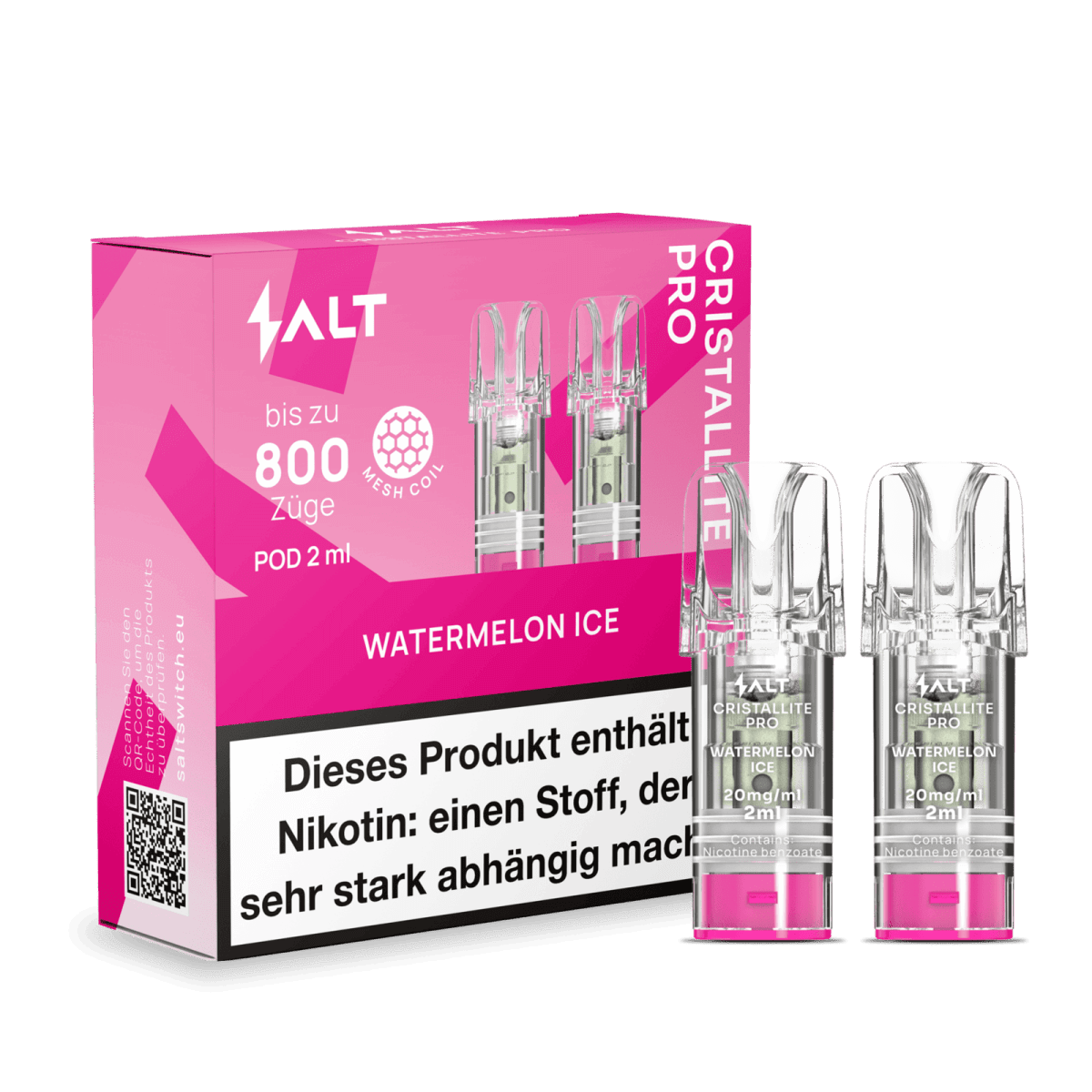 Erlebe mit dem Salt Cristallite Pro Pod Watermelon Ice einen frischen Mix aus süßer Wassermelone und kühler Mentholbrise.