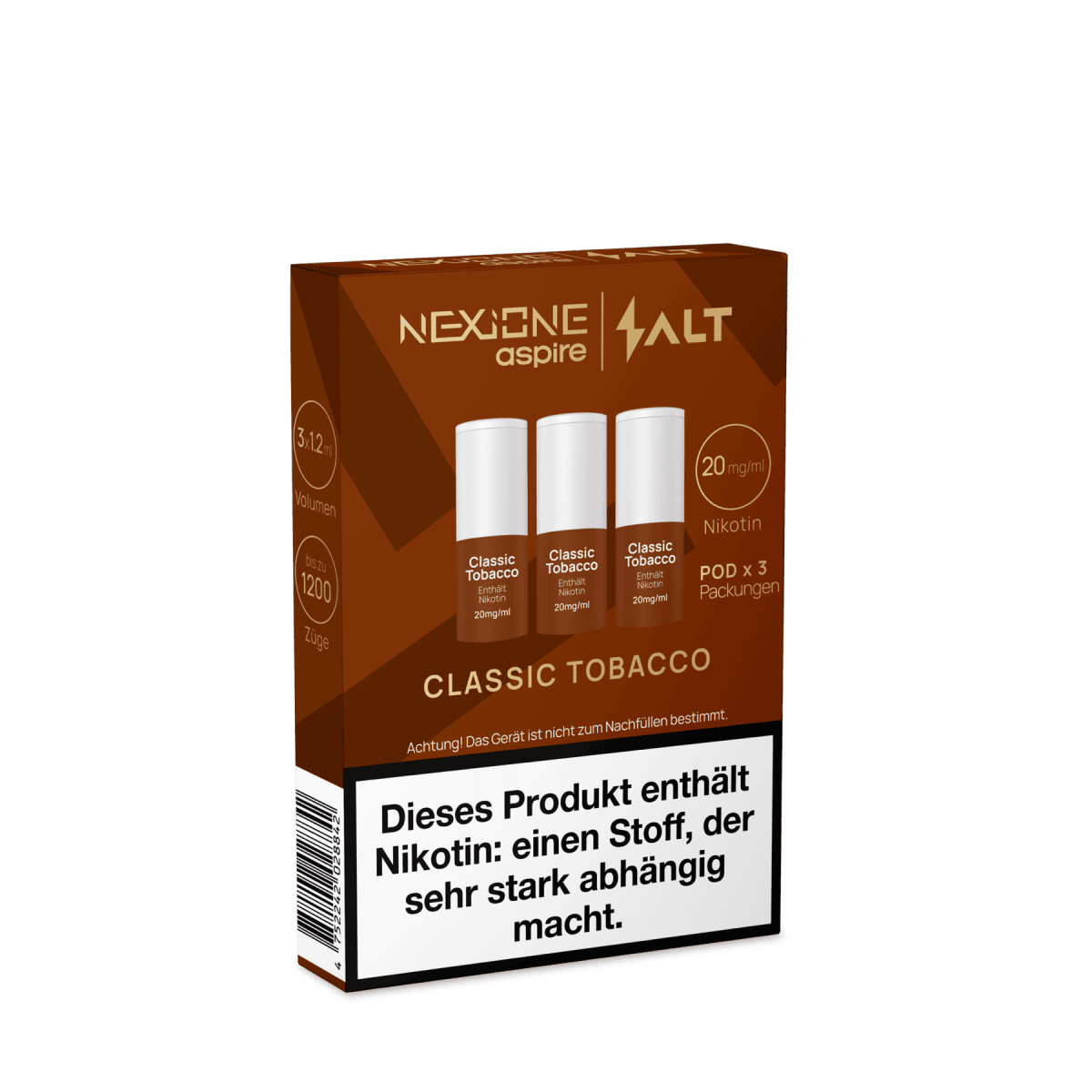 Nexione Pod 3er Set - Classic Tobacco, erlebe echten Tabakgeschmack, 1200 Züge pro Packung. Entdecke die Vielfalt jetzt!