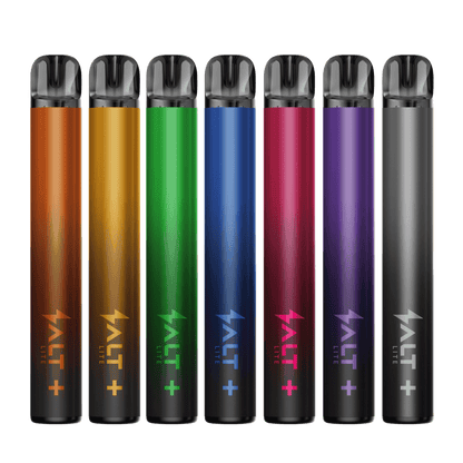 Farbenfrohe Salt+ Lite Basisgeräte in verschiedenen Farben für ein entspannendes Dampferlebnis, ideal für unterwegs.