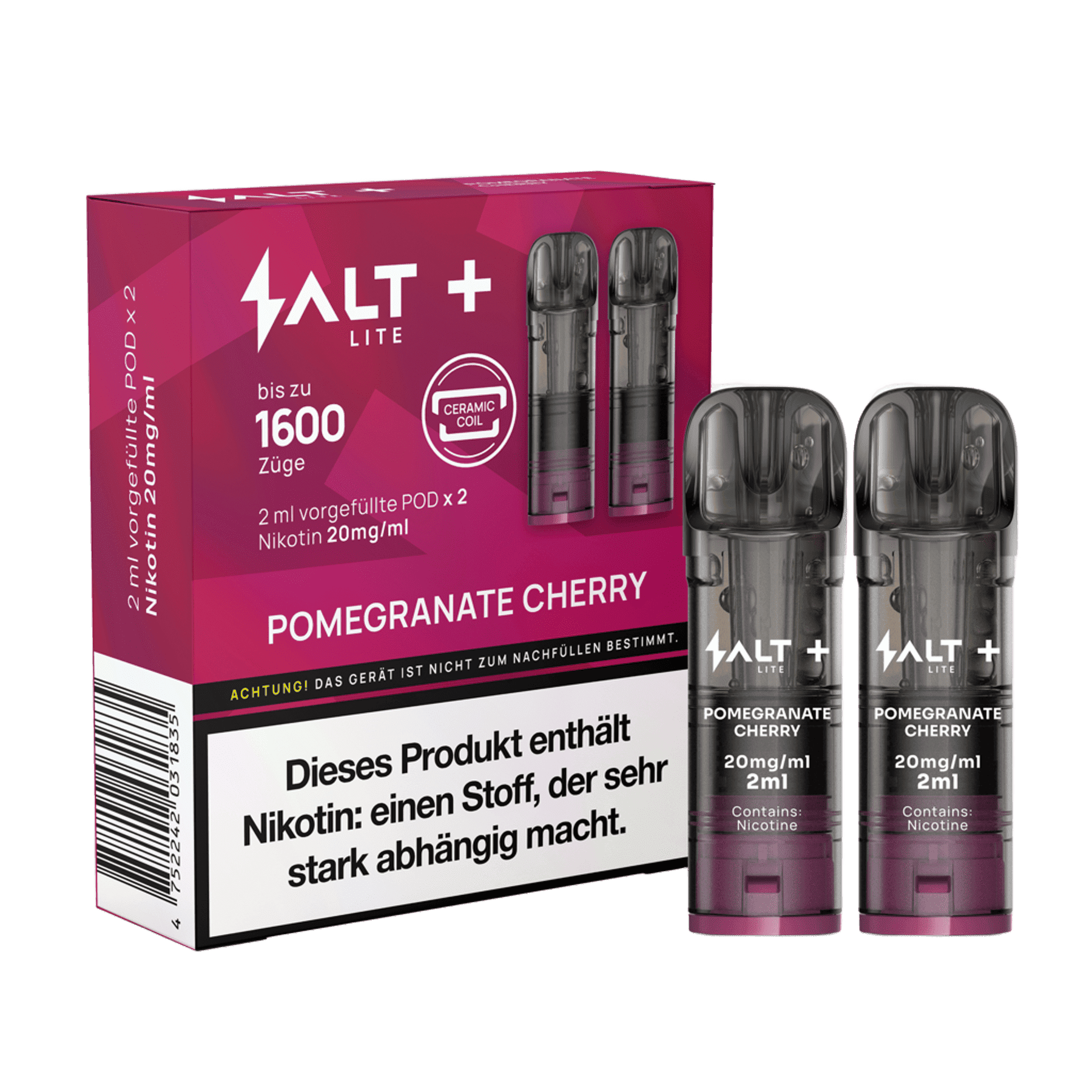 Salt+ Lite Pod (2er Set) – Sinnlicher Granatapfel-Kirsche Genuss, entspannte Abende mit fruchtiger Note, 1600 Züge. Probiere es aus!