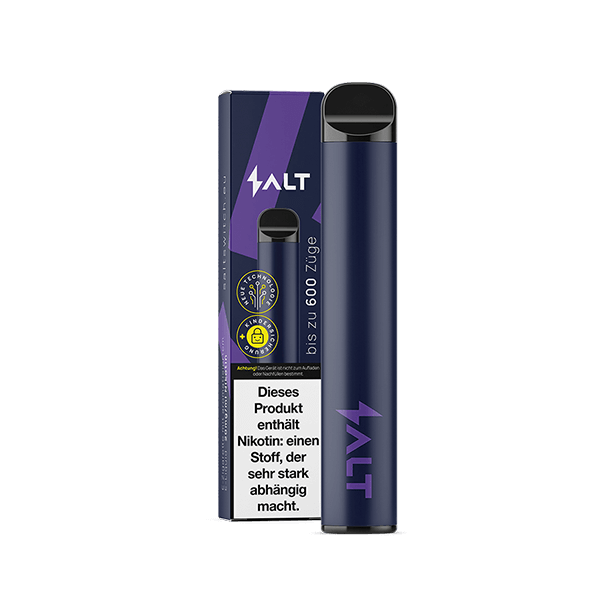 Vape Gerät Salt Switch mit tiefschwarzem Johannisbeer-Geschmack, fruchtig-säuerlich, mit 2% Nikotinhalt im stylischen Design.