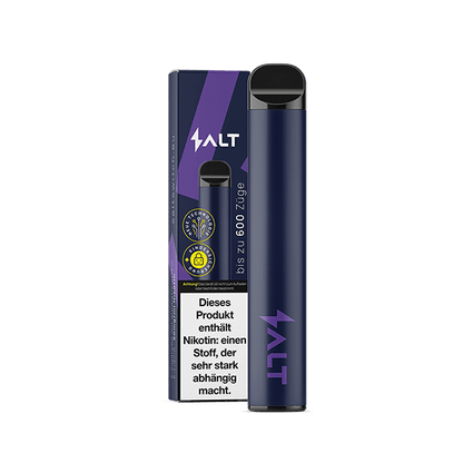 Vape Gerät Salt Switch mit tiefschwarzem Johannisbeer-Geschmack, fruchtig-säuerlich, mit 2% Nikotinhalt im stylischen Design.