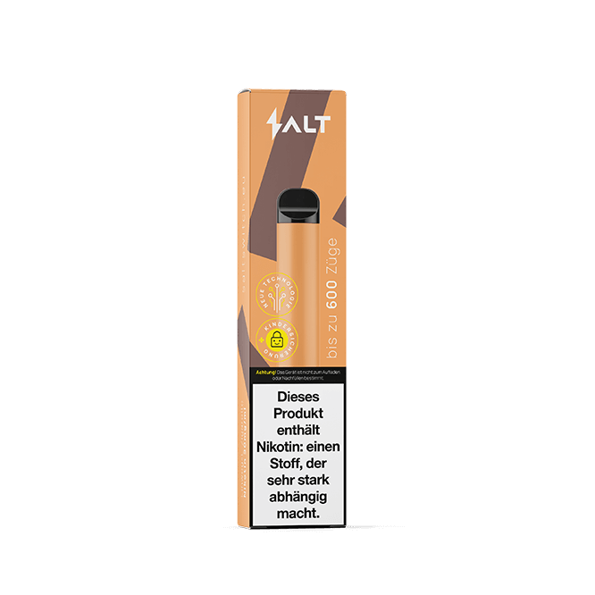 Verpackung der Salt Switch Pfirsich Ice mit Nikotinwarnung, ideal für die erfrischende Sommerstimmung am Strand.