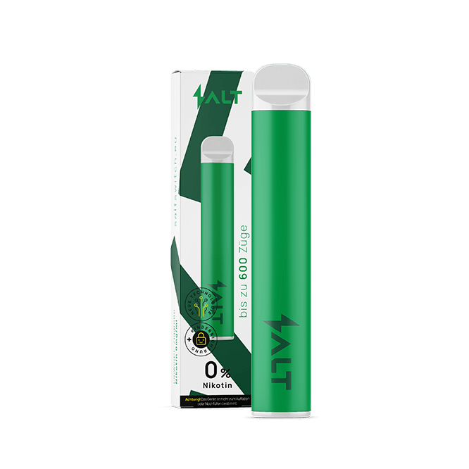 Grüner SALT SWITCH ZERO Apfel Ice Vape mit erfrischendem Apfelgeschmack und 0% Nikotin, ideal für einen kühlen Atem.
