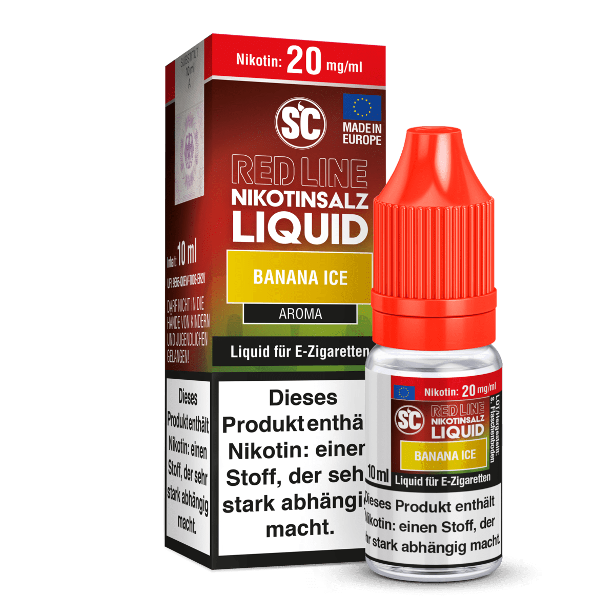 SC Liquids Red Line - Banana Ice (Banane Menthol) 2% Nikotinsalz Liquid - EAN 4255606728551 - von vape-dealer.de