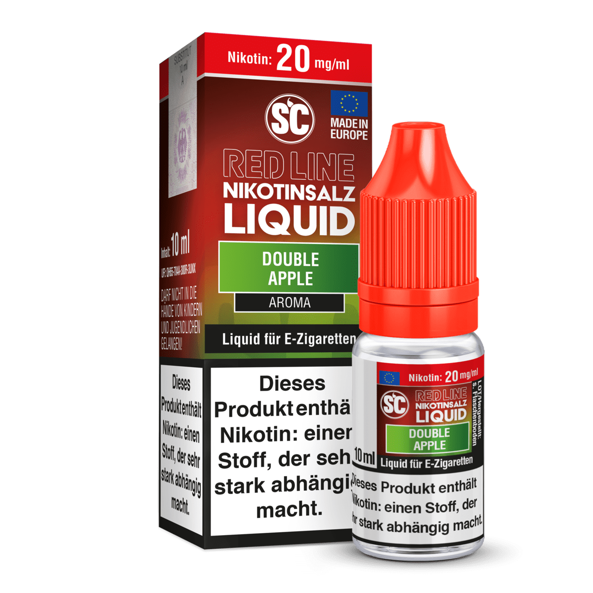 SC Liquids Red Line - Double Apple (Doppelapfel) 2% Nikotinsalz Liquid - EAN 4255606728599 - von vape-dealer.de