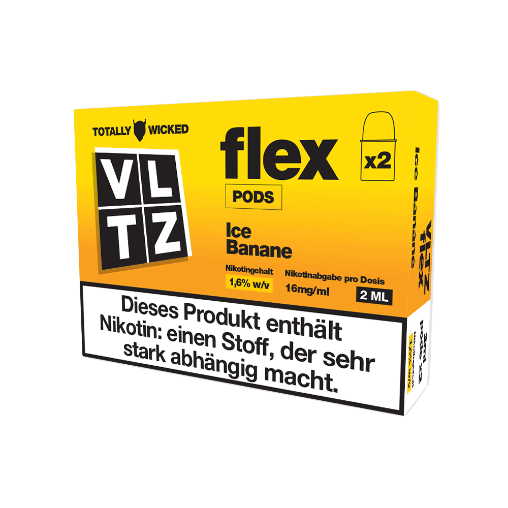 VLTZ Flex Pods 2er Set Banana Ice mit Nikotin, erlebe den süßen Geschmack reifer Bananen mit einer frischen Menthol-Note.