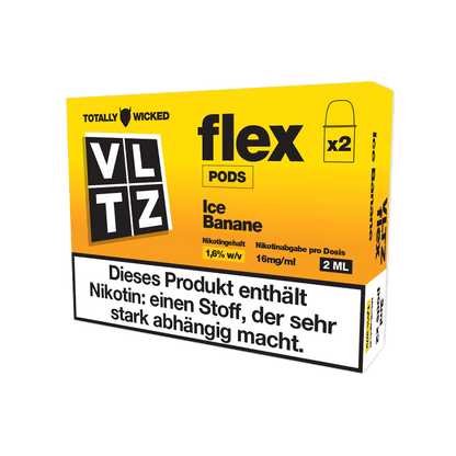 VLTZ Flex Pods 2er Set Banana Ice mit Nikotin, erlebe den süßen Geschmack reifer Bananen mit einer frischen Menthol-Note.