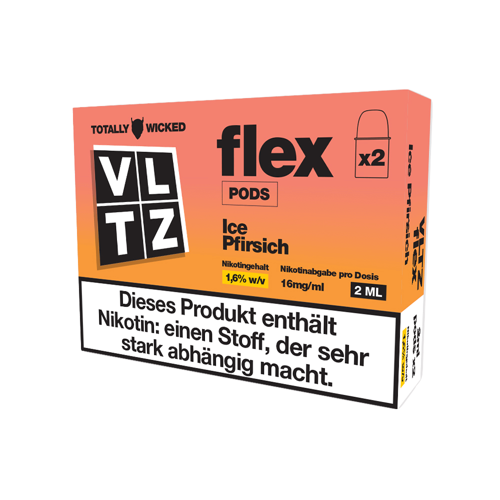Totally Wicked VLTZ Flex Pod (2er Set) - Peach Ice (Pfirsich Menthol) Einweg Pod-System - EAN 5056236012220 - von vape-dealer.de