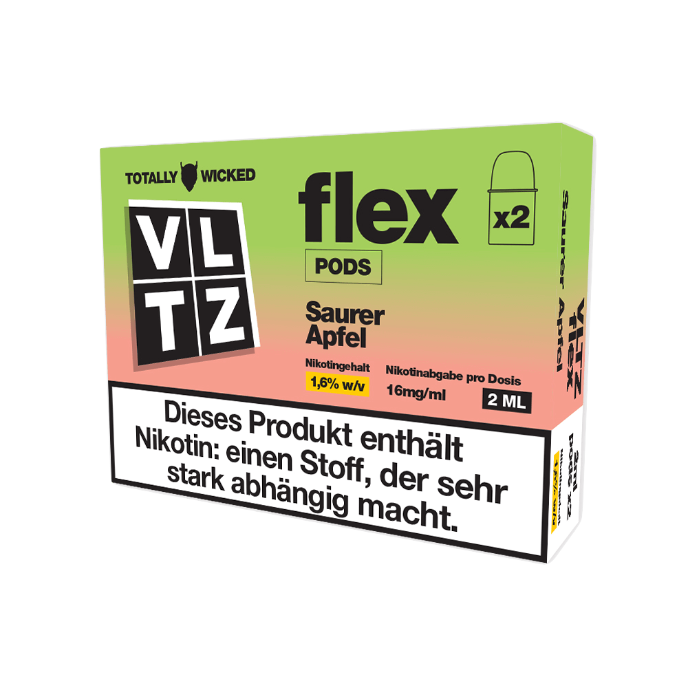 Totally Wicked VLTZ Flex Pod (2er Set) - Sour Apple (Saurer Apfel) Einweg Pod-System - EAN 5056236012237 - von vape-dealer.de