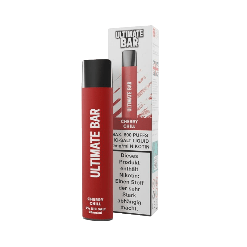 Genieße den fruchtigen Geschmack der Ultimate Bar Cherry Chill E-Zigarette, perfekt für ein erfrischendes Vaping-Erlebnis.