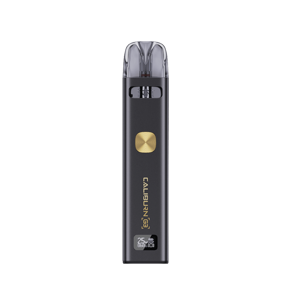 Uwell Caliburn G3 Kit in Midnight Gold für luxuriöses Dampferlebnis, elegantes Design in Schwarz und Gold.