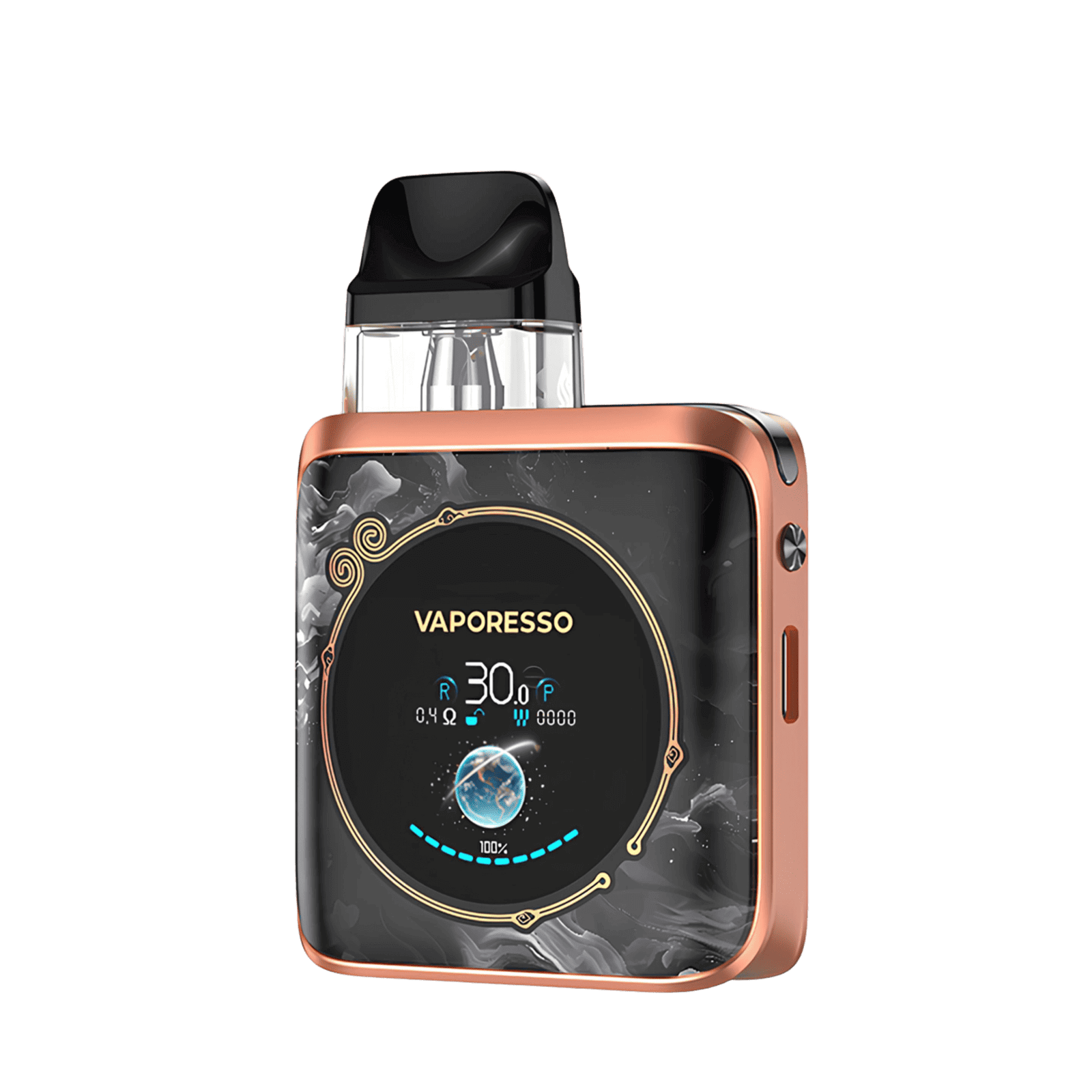 Vaporesso XROS 4 Nano Kit in Kupfer mit stylischem Dampfwolken-Design. Perfekt für deinen individuellen Dampf-Style.