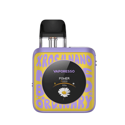 Vaporesso XROS 4 Nano Kit in Lila und Gelb, inspiriert von Pop-Art, strahlt Optimismus und Lebensfreude aus. Entdecke den einzigartigen Look.