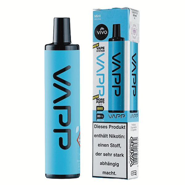 Vivo Vapp 800 - Minze Geschmacksrichtung, begeistert mit frischem Minzaroma. Perfekt für dein erfrischendes Vape-Erlebnis.