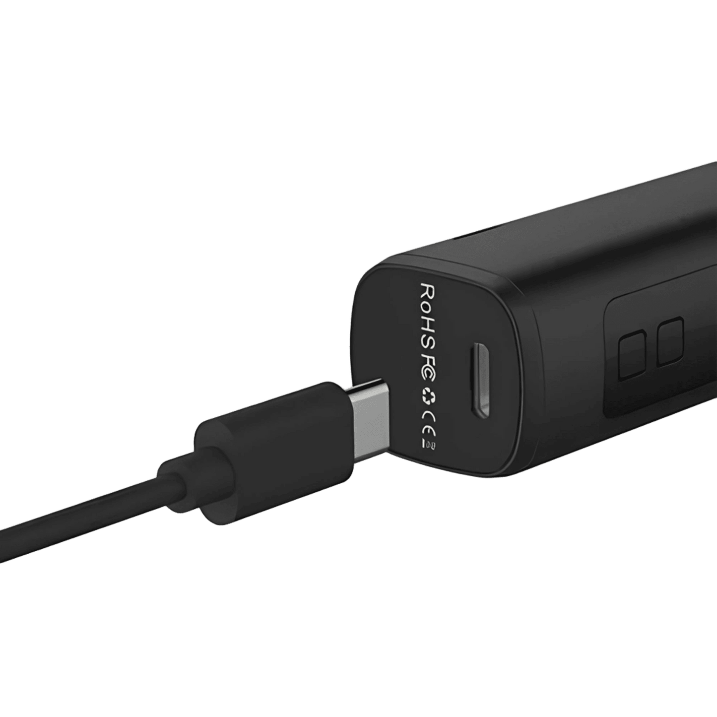 Alt Tag: Ladeanschluss des XMax V3 Pro Vaporizers in Schwarz Metallic für schnelle und einfache Aufladung.