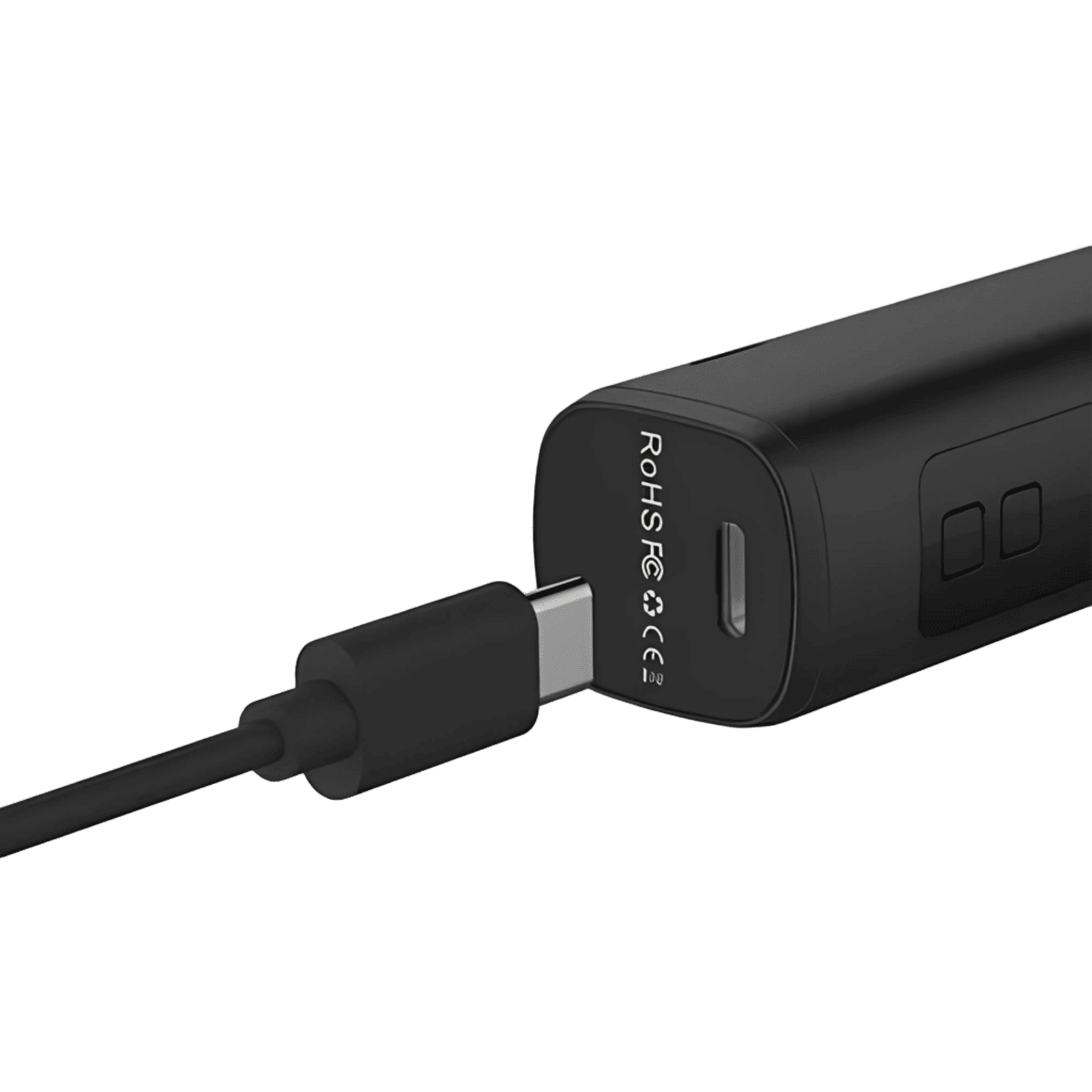 Alt Tag: Ladeanschluss des XMax V3 Pro Vaporizers in Schwarz Metallic für schnelle und einfache Aufladung.
