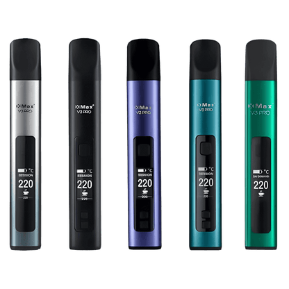 Alt Tag: Verschiedene Farben des XMax V3 Pro Vaporizers, darunter Lila Metallic, für einen individuellen und stilvollen Look.