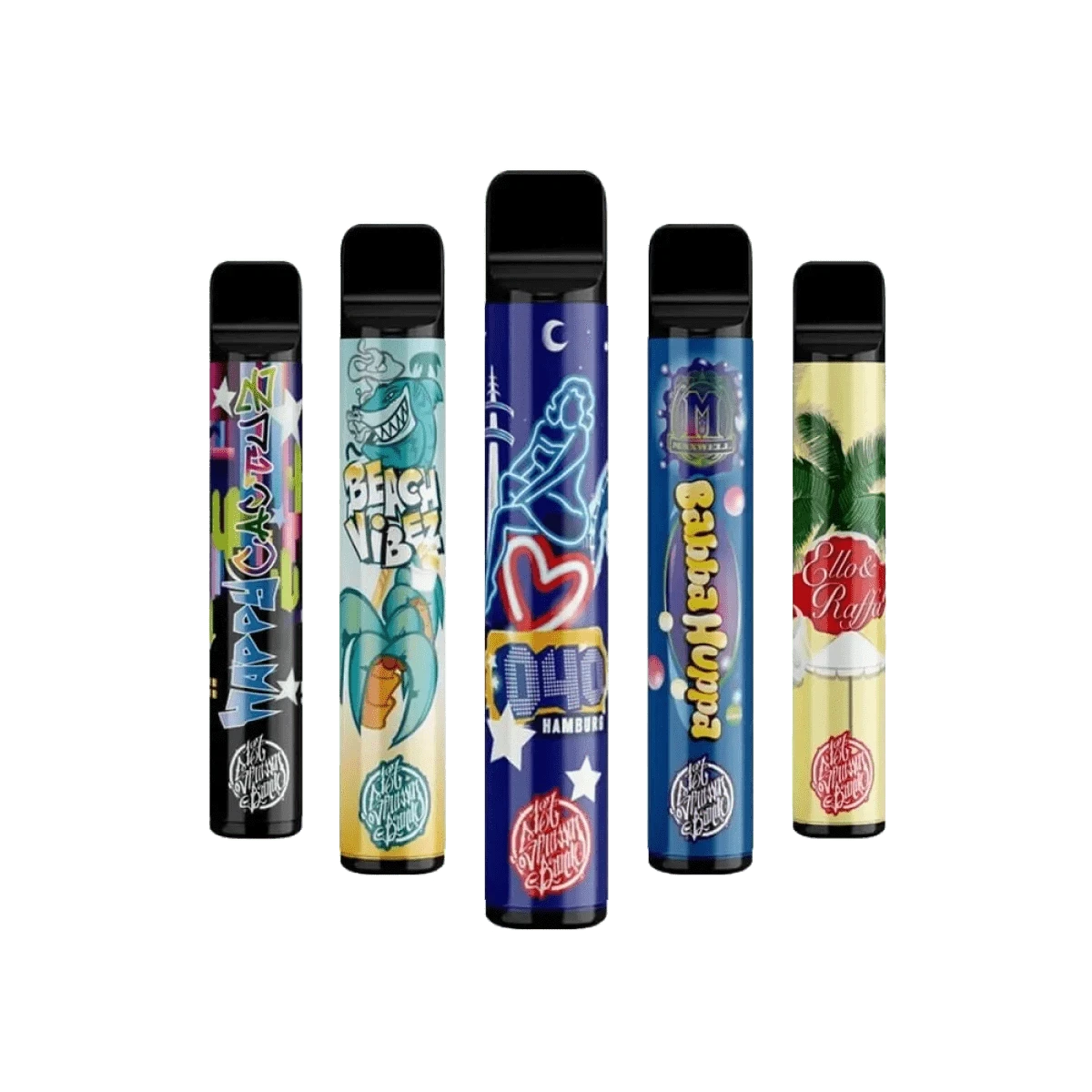 Vape Pens by 187 Strassenbande with colorful designs, featuring SE-X-XX Honigmelone Maracuja for a tropical vape experience.