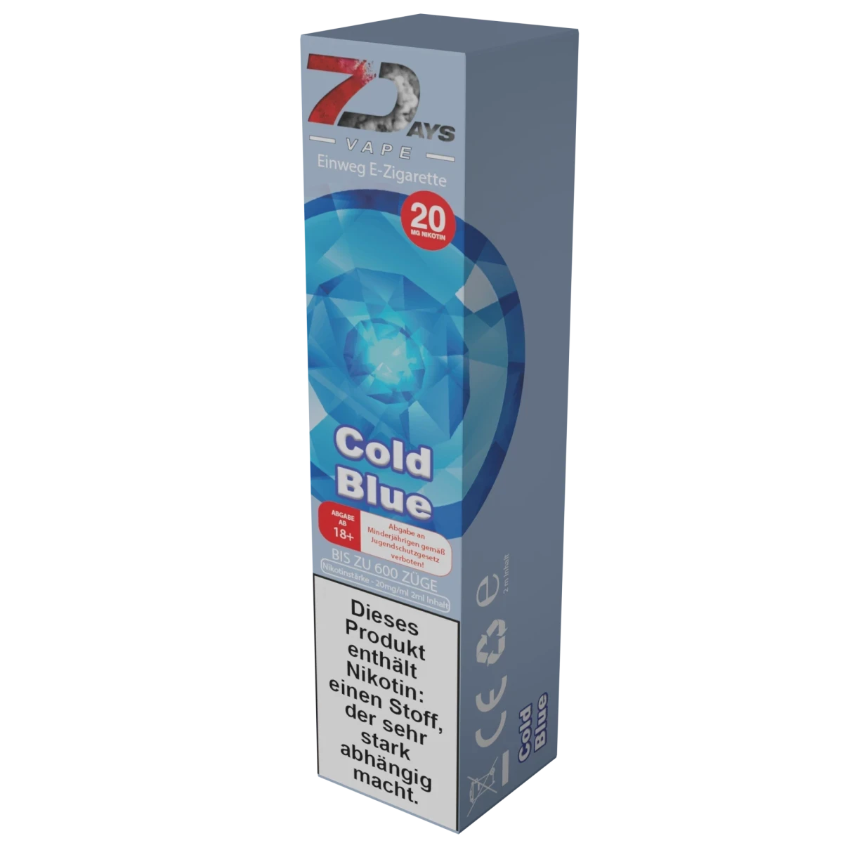 7Days Einweg E-Zigarette Cold Blue: Erlebe kühle, fruchtige Frische für jeden Tag mit intensivem Geschmack.
