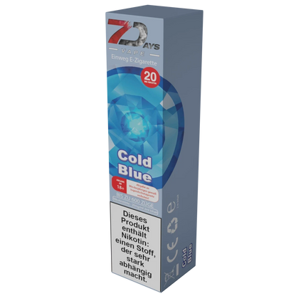 7Days Einweg E-Zigarette Cold Blue: Erlebe kühle, fruchtige Frische für jeden Tag mit intensivem Geschmack.