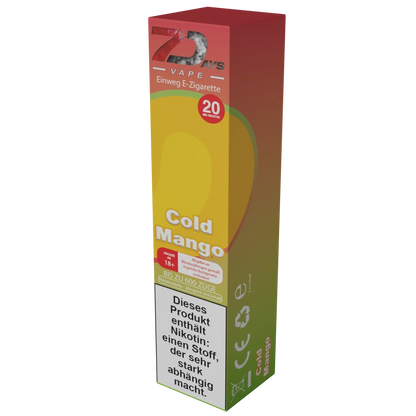 7Days Einweg E-Zigarette Cold Mango, fruchtiges Dampferlebnis für jeden Tag, bis zu 600 Züge, Nikotinhaltiger Genuss.